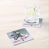 Kerst Toon Meisje in een Winterbos Kartonnen Onderzetters (Insitu)