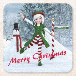 Kerst Toon Meisje in een Winterbos Kartonnen Onderzetters