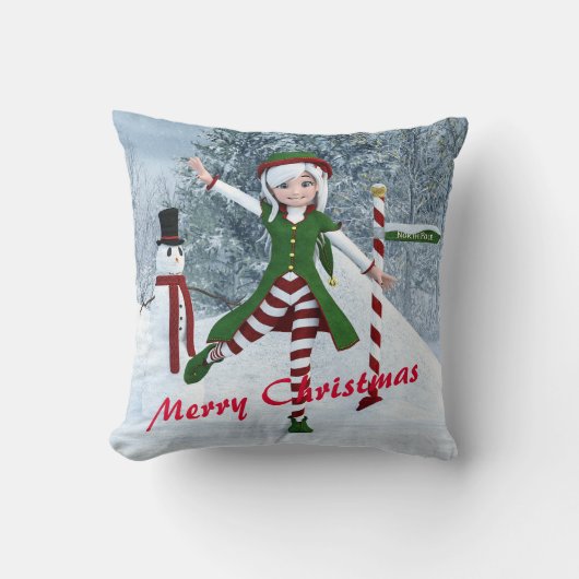 Kerst Toon Meisje in een Winterbos Kussen (Voorkant)