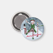 Kerst Toon Meisje in een Winterbos Magneet (Voorkant / Achterkant)