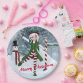 Kerst Toon Meisje in een Winterbos Papieren Bordje (Feest)