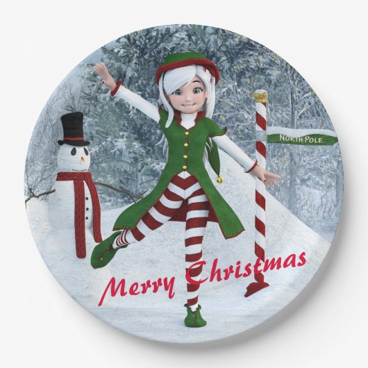 Kerst Toon Meisje in een Winterbos Papieren Bordje (Voorkant)