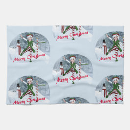 Kerst Toon Meisje in een Winterbos Theedoek