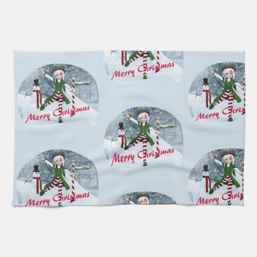 Kerst Toon Meisje in een Winterbos Theedoek (Horizontaal)