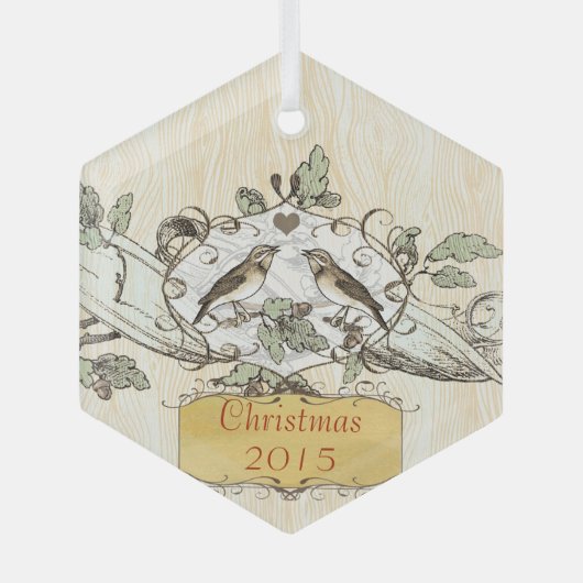 Kerst Tortelduifjes Glas Ornament (Voorkant)