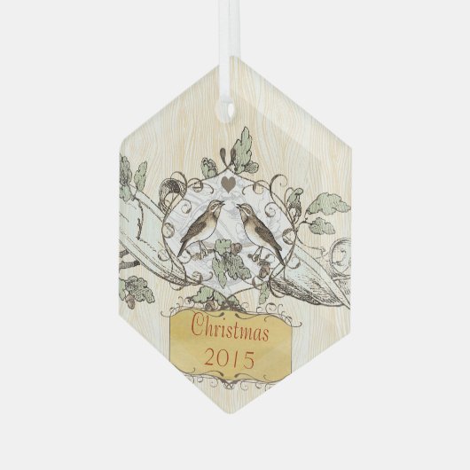 Kerst Tortelduifjes Glas Ornament (Voorkant links)