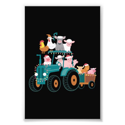 Kerst Tractor Boerderij Grappige Feestdag Foto Afdruk (Voorkant)
