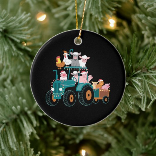 Kerst Tractor Boerderij Grappige Feestdag Keramisch Ornament (Boom)