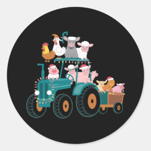 Kerst Tractor Boerderij Grappige Feestdag Ronde Sticker