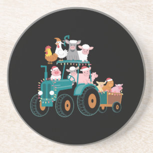 Kerst Tractor Boerderij Grappige Feestdag  Zandsteen Onderzetter