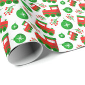 Kerst Tractor Holly Berries Ornamenten Patroon Cadeaupapier (Rol Hoek)