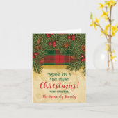 Kerst Traditionele geruite Tartan krans foto Kaart (Gele Bloem)