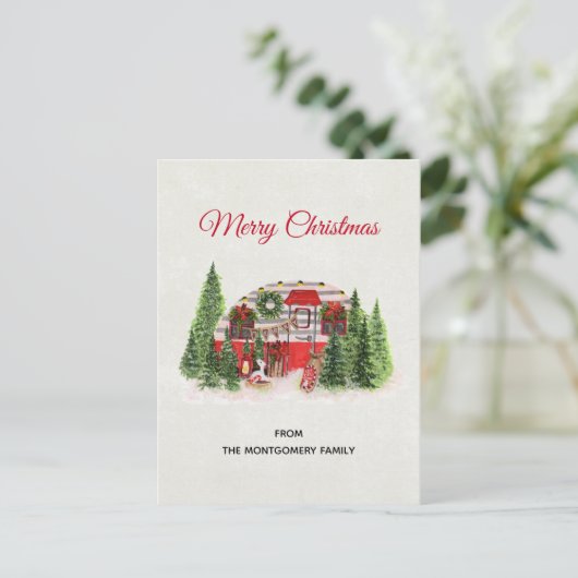 Kerst Trailer Camper Outdoorsy Thema Feestdagenkaart (Staand voorkant)