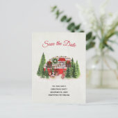 Kerst Trailer Camper Rustic Save the Date Uitnodiging Briefkaart (Staand voorkant)