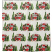 Kerst Trailer Camper Rustiek Patroon Douchegordijn (Voorkant)