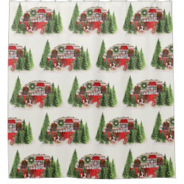 Kerst Trailer Camper Rustiek Patroon Douchegordijn