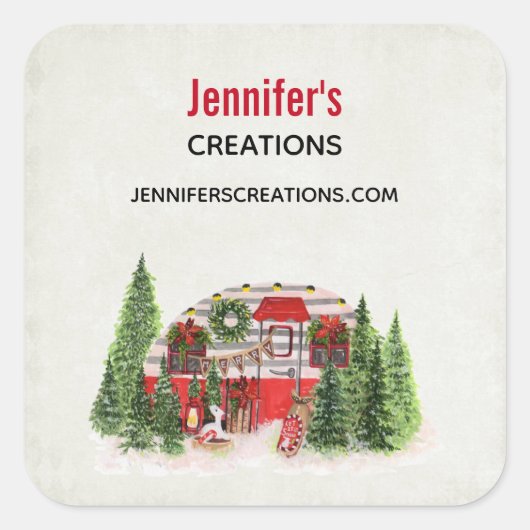 Kerst Trailer Camper Rustieke Scène Business Vierkante Sticker (Voorkant)
