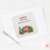 Kerst Trailer Camper Rustieke Scène Business Vierkante Sticker (Envelop)