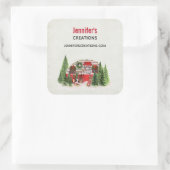 Kerst Trailer Camper Rustieke Scène Business Vierkante Sticker (Tas)
