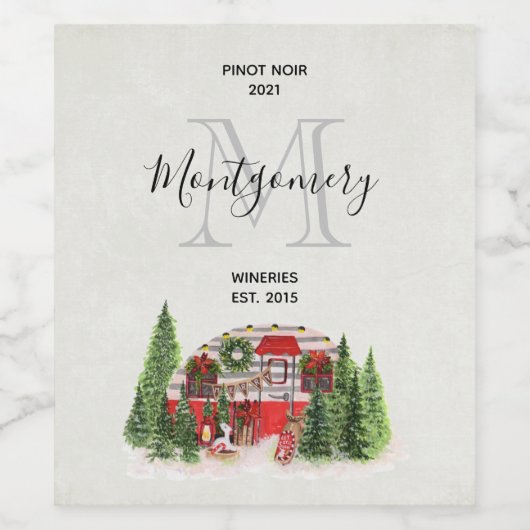 Kerst Trailer Camper Rustieke Scène Wijn Maken Etiket (Enkel label)