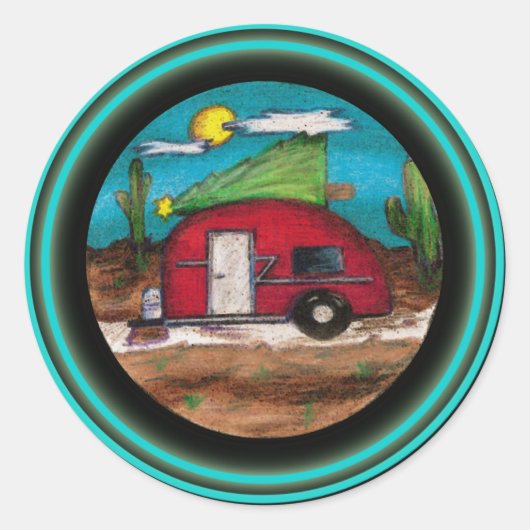 Kerst Trailer met boom Ronde Sticker (Voorkant)