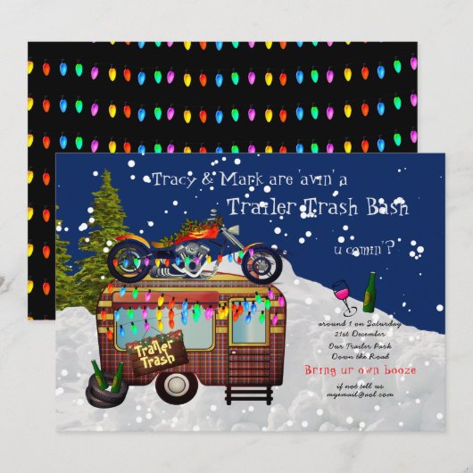 Kerst TRAILER WHITE TRASH BASH Leuk feestje 2 Kaart (Voorkant / Achterkant)