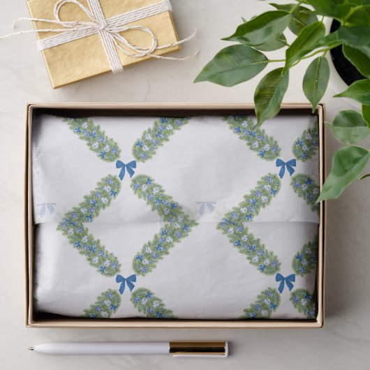 Kerst Traliewerk Blauwe Strik Tissuepapier (Geschenk)