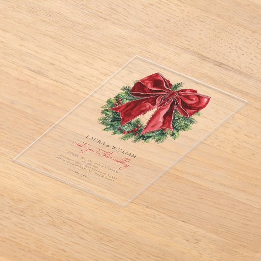 Kerst Transparant Trouwen Waterverf Krans Acryl Uitnodigingen (Laagn)