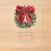 Kerst Transparant Trouwen Waterverf Krans Acryl Uitnodigingen (Voorkant)