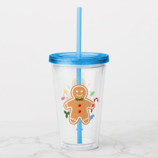 Kerst Treats Gingerbread Man Candy Cane Acryl Drinkbeker (Voorkant)