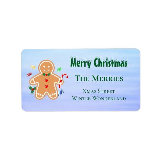 Kerst Treats Gingerbread Man Candy Cane Etiket (Voorkant)