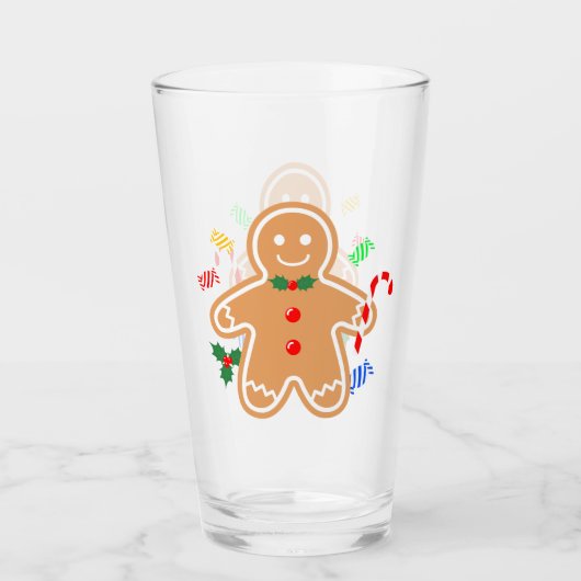 Kerst Treats Gingerbread Man Candy Cane Glas (Voorkant)