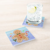 Kerst Treats Gingerbread Man Candy Cane Glazen Onderzetter (Schuin)