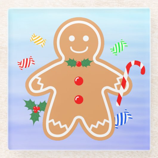 Kerst Treats Gingerbread Man Candy Cane Glazen Onderzetter (Voorkant)
