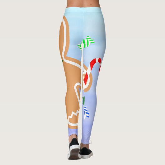Kerst Treats Gingerbread Man Candy Cane Leggings (Achterkant)