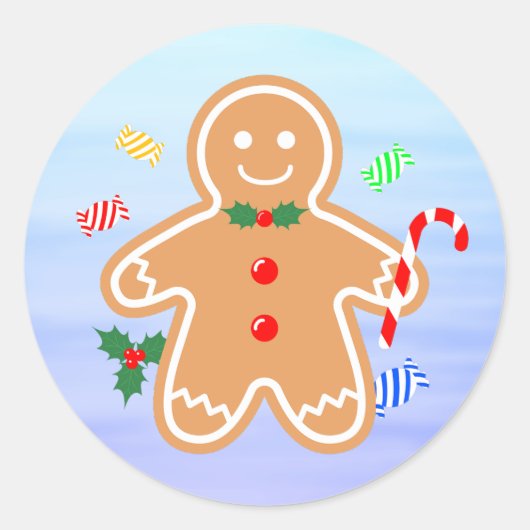 Kerst Treats Gingerbread Man Candy Cane Ronde Sticker (Voorkant)