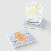 Kerst Treats Gingerbread Man Candy Cane Stenen Onderzetter (Zijkant)