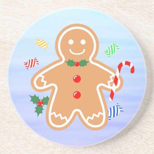 Kerst Treats Gingerbread Man Candy Cane Zandsteen Onderzetter (Voorkant)