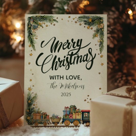 Kerst  trein en cadeaus feestdagenkaart