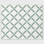 Kerst Trellis Blue Bow Cadeaupapier (Vlak)