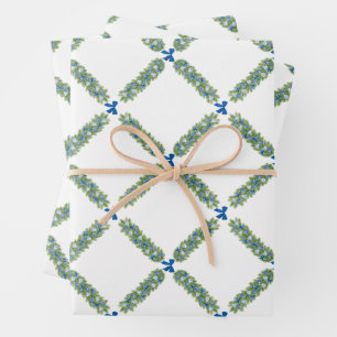 Kerst Trellis Blue Bow Inpakpapier Vel