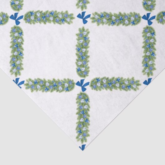 Kerst Trellis Blue Bow Tissuepapier (Detail)