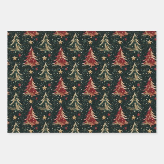 Kerst TRIO Bomen en Strepen Wrapping Paper (Voorkant)