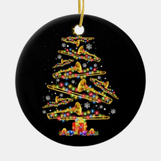 Kerst Trombone Speler Xmas Tree Jazz Muziek Liefde Keramisch Ornament (Voorkant)