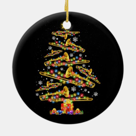 Kerst Trombone Speler Xmas Tree Jazz Muziek Liefde Keramisch Ornament (Achterkant)