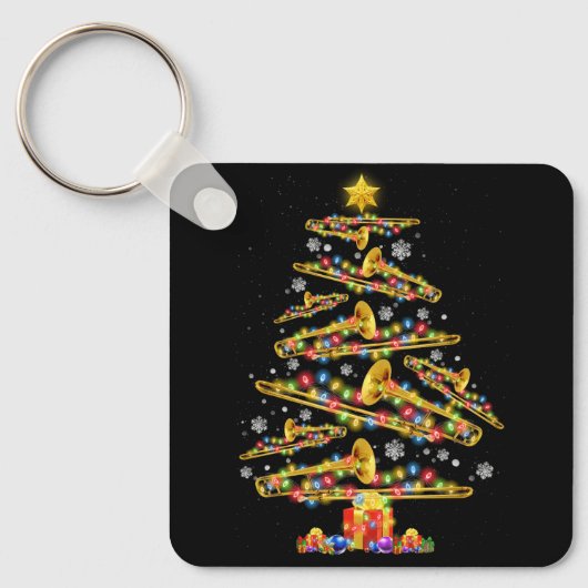 Kerst Trombone Speler Xmas Tree Jazz Muziek Liefde Sleutelhanger (Voorkant)