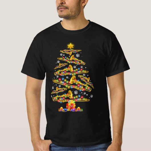Kerst Trombone Speler Xmas Tree Jazz Muziek Liefde T-shirt (Voorkant)