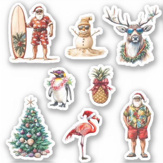 Kerst Tropical Beach Santa Sticker (Voorkant)