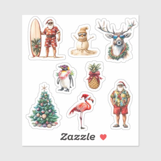 Kerst Tropical Beach Santa Sticker (Vel)