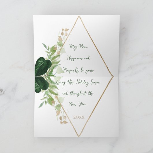 Kerst Tropisch Groen & Goud Monstera Bladeren Feestdagen Kaart (Binnen)